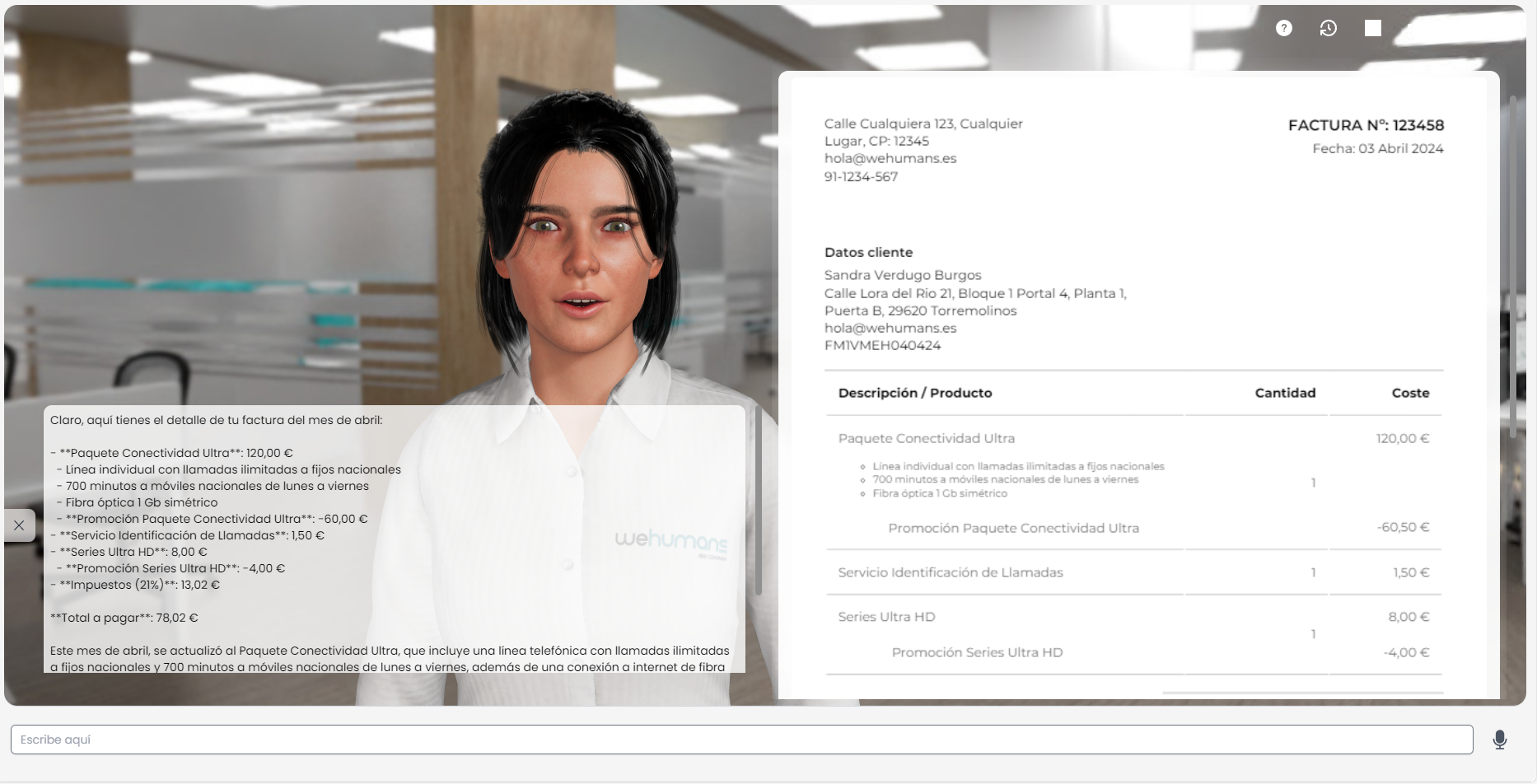 Wehumans lanza un humano digital que resuelve hasta el 100% de las consultas sobre facturación