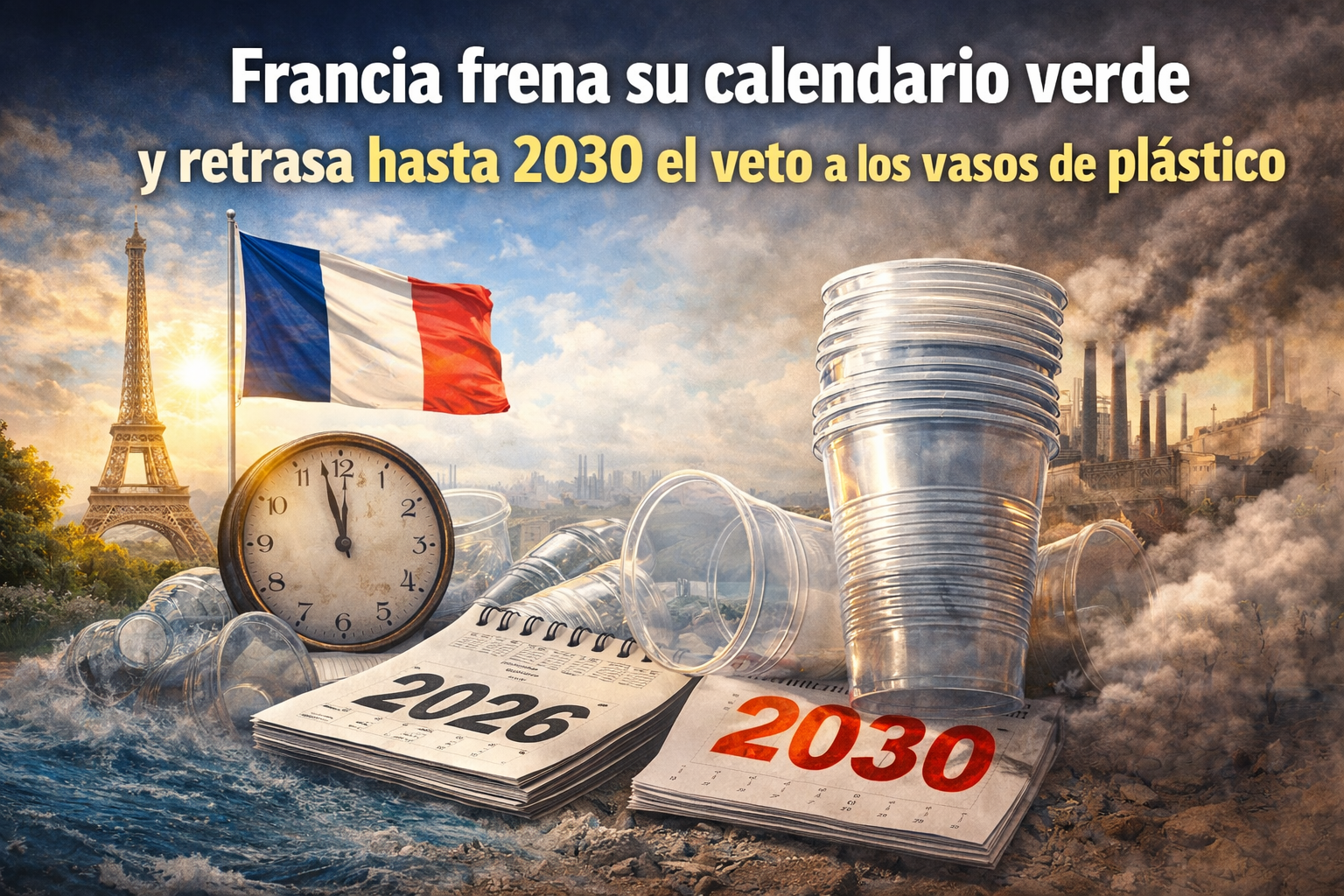 Francia frena su calendario verde y retrasa hasta 2030 el veto a los vasos de plástico