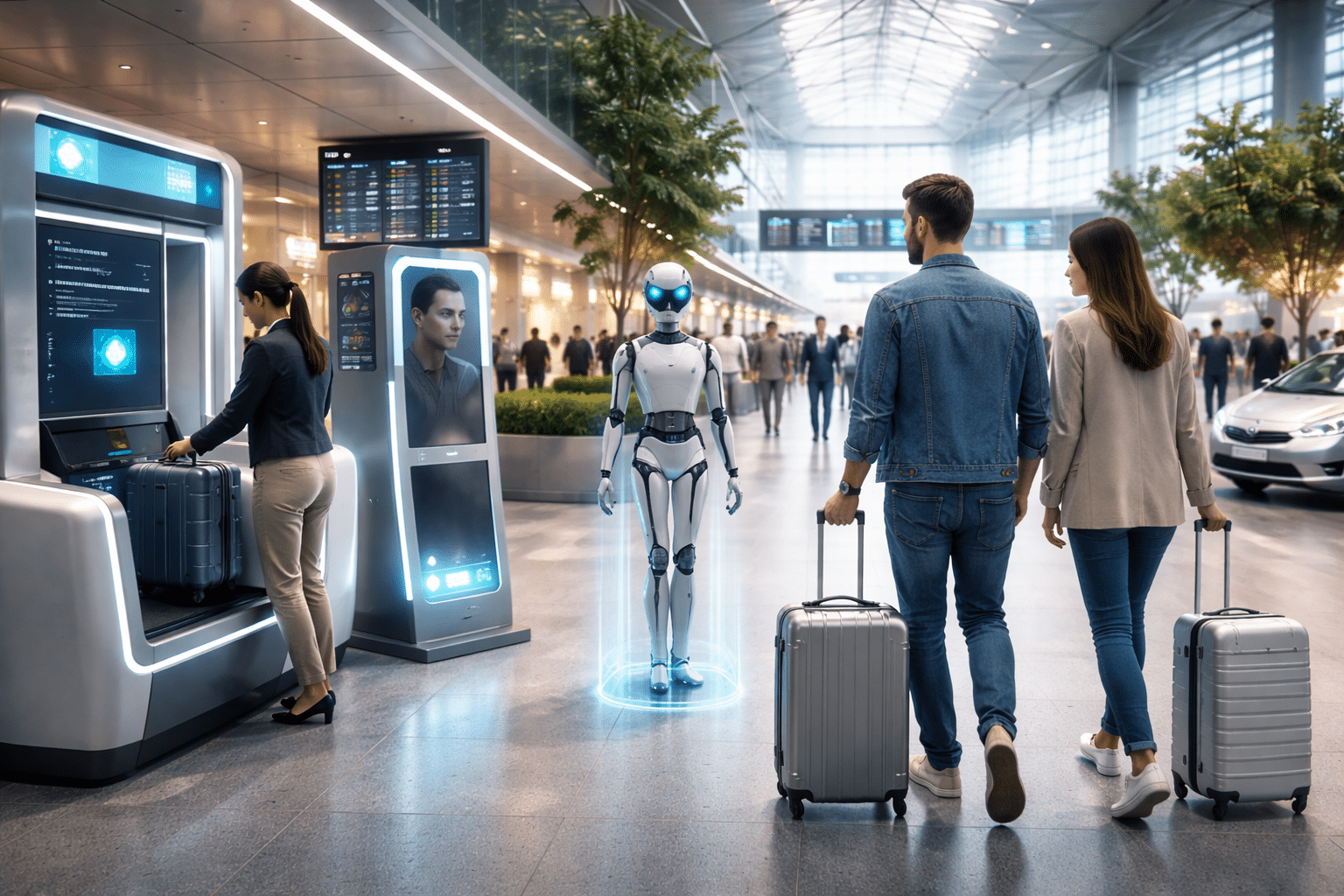 Viajar sin enseñar el pasaporte ni hacer colas: el MWC imagina el aeropuerto del futuro